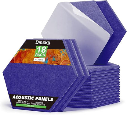 18Pack Hexagon Acoustic Panels 12" X 10" X 0.4" Sound Proof Panels,High Density Sound Dampening Panels With Self-Adhesive Soundproof Absorbing Wall Panels For Home Insulation Studio Office (Dark Blue)