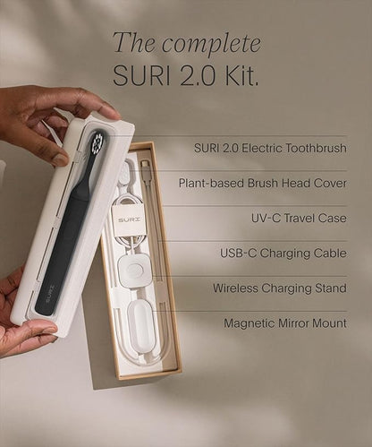 SURI 2.0 New Sonic Electric Toothbrush with Pressure Sensor & UV-Cleaning Travel Case |1 Month+ Battery | Electric Toothbrush for Adults | Travel Toothbrushes | Tooth Brush | Black