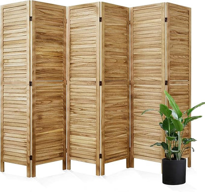 Room Dividers and Folding Privacy Screens, Wood Louvered Separators Divider Wall for Home Office Bedroom - 6 Panels, 67 * 90inch (Wood)