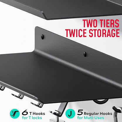 Crostice 2-Tier Floating Shelf Compatible with Tonal Accessories, Home Gym Storage Shelf, Gym Rack Wall Mount Organizer, Workout Metal Holder, T-Bracket Lock Adapters Hanger, US Patent Holding