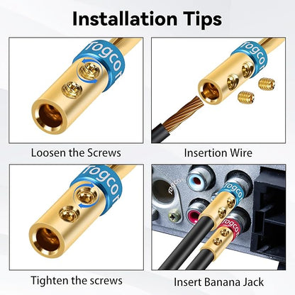 4mm Speaker Banana Plugs (2Pairs, 4 Pcs),24K Gold Plated Banana Speaker Wire Banana Plugs Connectors for Speaker Wire, Wall Plate, Home Theater, Audio/Video Receiver, Amplifiers and Sound Systems