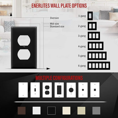 ENERLITES Duplex Receptacle Outlet Wall Plate, Size 1-Gang 4.50" x 2.76", Unbreakable Polycarbonate Thermoplastic, UL Listed, 8821-BK-10PCS, Black (10 Pack)
