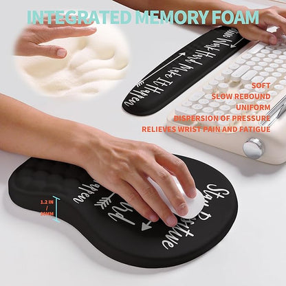 KUOSGM 2-in-1 Ergonomic Set, Wave Rise Keyboard Wrist Rest and Massage Bulge Slope Mouse Pad Wrist Support, Cushion Memory Foam Integrated to Relieve Wrist Pain, Stay Positive