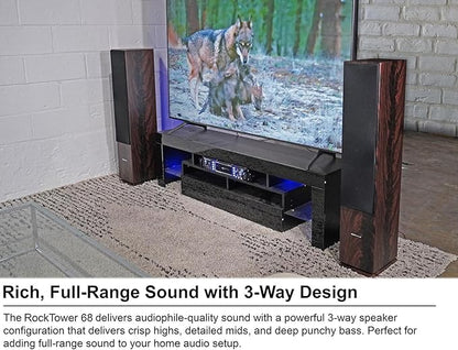 Rockville RockTower 68D 400W Passive Tower Speaker 8 Ohm, Deep Bass, High-Fidelity Sound, Sleek Dark Wood Design, for Home Audio Enthusiasts