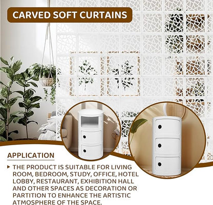24 Pcs PVC Hanging Room Divider,Flower Carving Pattern Panels,Decorative Wall Screen Panel, Room Divider Partitions Panel Screen for Decorating Bedroom Dining Kitchen Office Studio 29 * 29cm