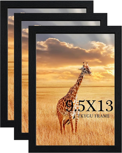 TKYGU 9.5x13 Picture Frame Set of 3, Black Wooden Frame 9.5x13 Wall Gallery Poster Photo frame with Shatter Resistant Plexiglass,Horizontal and Vertical Formats for Wall Hanging best gift