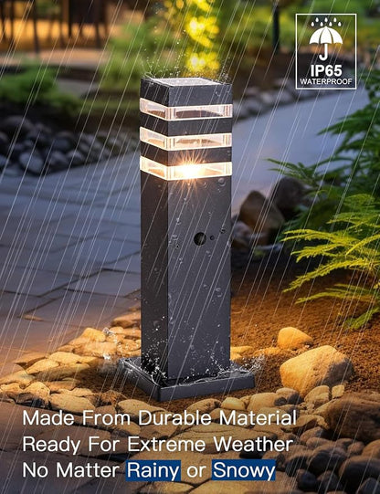 2Pack Motion Sensor Outdoor Floor Lamps Pathway Lights Dusk to Dawn Exterior Pillar Lamps Black Aluminum Poles Lights for Outside, Modern Landscape Path Lamp for Patio, Yard, Garden, Pathway, Driveway