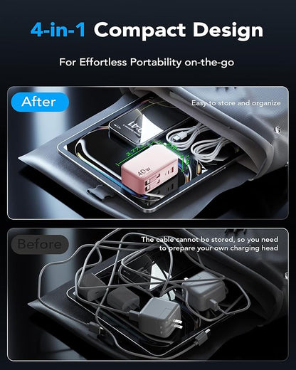 Retractable USB C Charger Wall Plug with Dual 35.5in/90cm Type C Cables Cords,40W Fast Charging Foldable Block Multi Charger for All Devices for iPhone 16/15/14/13/12/11,iPad,Galaxy,Pixel