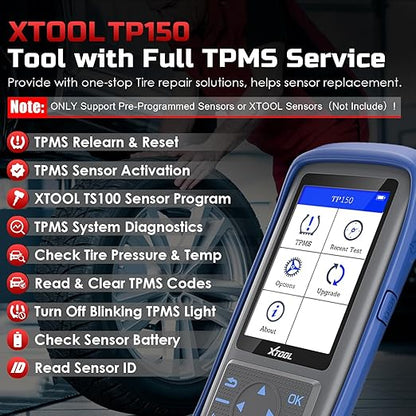 XTOOL TP150 TPMS Programming Tool, Universal TPMS Relearn/Reset/Activate Tool(315/433MHz), Tire Sensor Programmer for XTOOL TS100 Only, Tire Pressure Monitoring System Diagnostic Tool