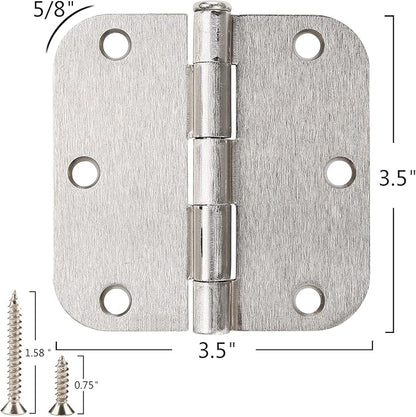 30 Pack Satin Nickle Door Hinges Brushed 3.5 Inch Interior Rounded 5/8" Radius 3-1/2" Flat Iron Hinge Hardware House Bifold Table Farmhouse Bedroom Office Living Room Decor 3½" Accessories for Doors