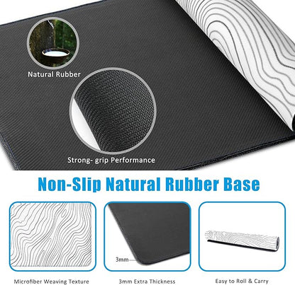 EOBKLAX Mouse Pad,Topographic Line Desk Mat for Desktop,Desk Pad with Non-Slip Base and Stitched Edge,Extended Mousepad for Office and Home 35.4X15.7 Inch