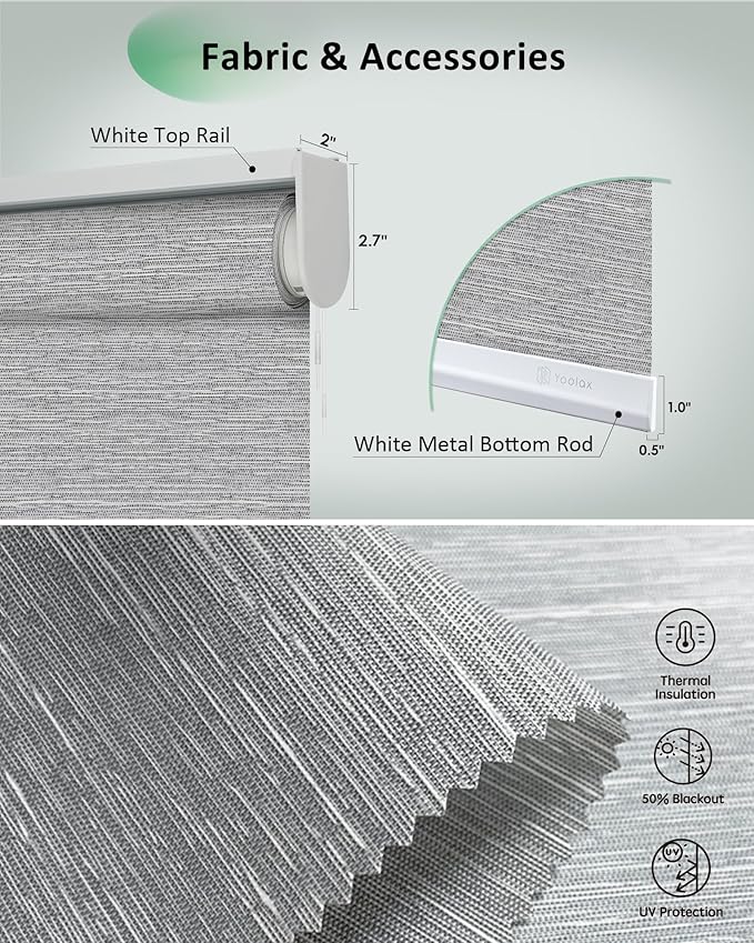 Yoolax Motorized Blinds App Control, Light Filtering Motorized Shades for Windows, Cordless Automatic Roller Shades for Bedroom Living Room Office(Light Filtering Jacquard Gray, 41" W x 72" H)