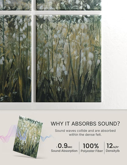 Wall Art Acoustic Panels,35''X24''Sound Absorbing Panels-8-Pack with 50 Adhesive Tabs, Decorative Sound Absorbing Panels for Living Room and Recording Studio, Offices-Galtonia