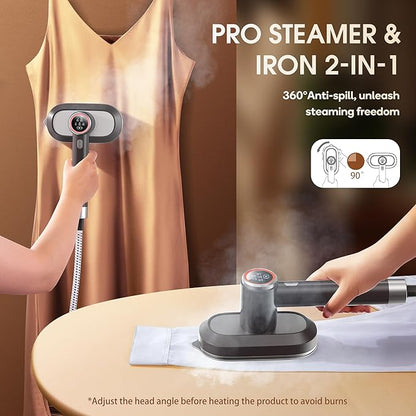 Newbealer 2In1 Pro Steam Station Iron, 1550W Turbo 3-level Steam & 3 Dry Heat Modes for Clothes, 30s Heat Up, 1.2L Tank, Auto-Off, Self Cleaning, Innovative Storage for Home & Hotel (Brown)