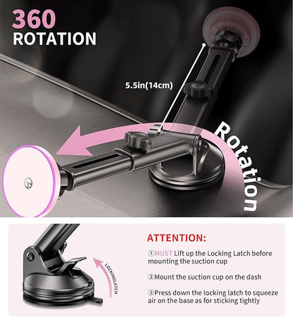 for MagSafe Car Mount Charger Dash/Windshield/Vent Wireless Car Charger with [LED Light], Strong Magnetic Phone Holder for Car for iPhone 16 15 14 13 12 Series, Fit MagSafe Accessories (Pink)