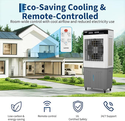 11.6 Gal Portable Evaporative Air Cooler, 3500 CFM cooler with Remote Timer, 3 Speeds 120° Oscillation 3-Side Cooling Pads, Auto-Swing for Home Workshop Office Garage