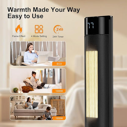 YEW Space Heater for Indoor Use, 34" Portable Electric Room Heater with Remote, 80° Oscillating, 24H Timer, Thermostat & ECO Mode, Ceramic Tower Heater for Large Room,Bedroom,Office