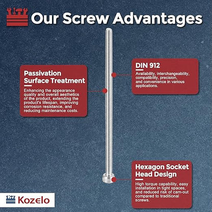 Kozelo 25pcs Socket Head Cap Screws - [M4-0.7 x 90mm] 304 Stainless Steel Allen Socket Drive for Electrical Motor 3D Printing Fan Engine Replacement Use, Silver
