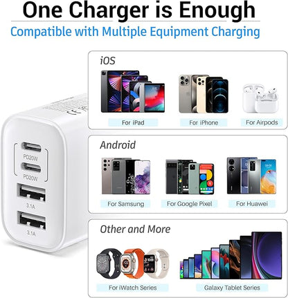 USB C Charger Block, 40W 4 Ports USB-C Wall Charger Plug Fast Charging, for iPhone Charger, QC Multiport Adapter, USB A Type C Box Brick Cube for iPhone 17 16 15 14 13 12 Pro Max, Samsung Galaxy