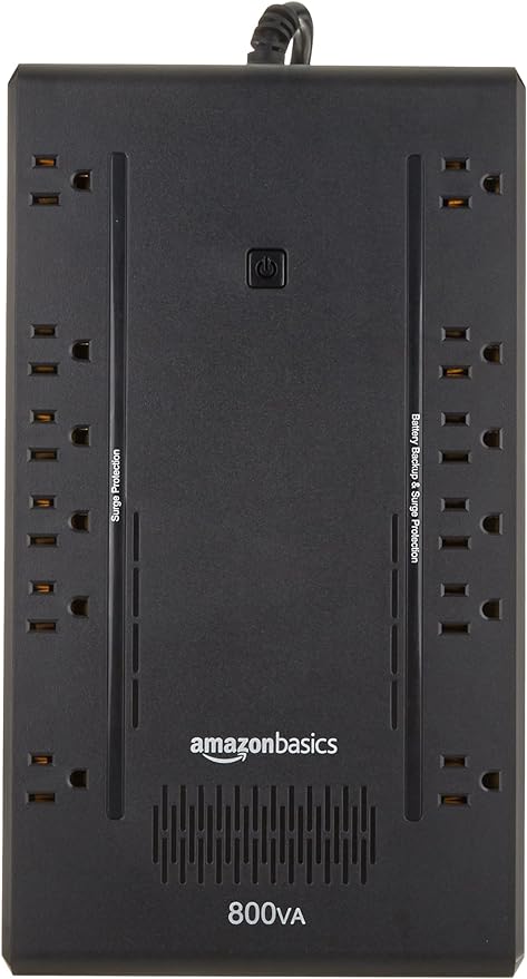 Amazon Basics UPS Battery Backup & Surge Protector 800VA/450W, 12 Outlets, Standby Uninterruptible Power Supply, for Power Outage Protection, Compact, Black