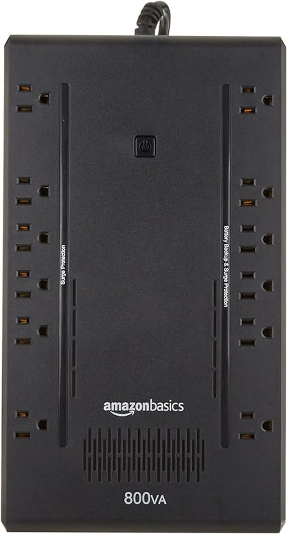 Amazon Basics UPS Battery Backup & Surge Protector 800VA/450W, 12 Outlets, Standby Uninterruptible Power Supply, for Power Outage Protection, Compact, Black