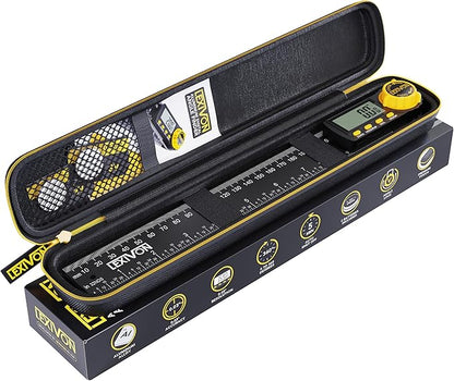 LEXIVON Aluminum Digital Angle Finder Gauge, 10-inch/250mm Multi-Purpose Protractor, Includes XL Display and Rugged Zippered Pouch (LX-DAF10)