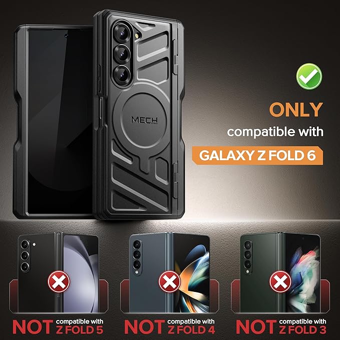 TONGATE for Samsung Galaxy Z Fold 6 Case with Privacy Screen Protector, [Compatible with MagSafe][Anti Spy] Shockproof Z6 Phone Case, Built-in Kickstand & Belt Clip & S Pen Holder for Z Fold 6, Black