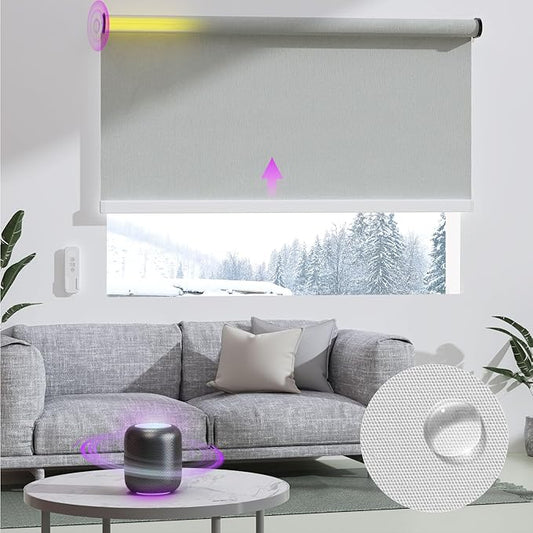 Astomi Motorized Roller Shades for Windows, Blackout Smart Blinds for Indoor, Effortless Remote & Voice Control, Compatible with Alexa, Google Home, Custom Size，Vinyl-Ash Gray