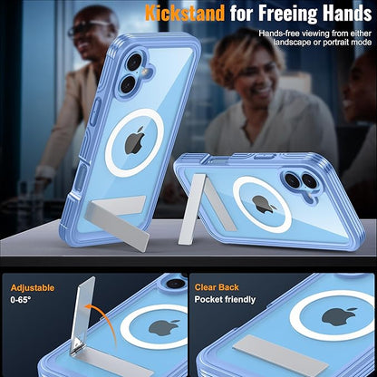 360° Protection Magnetic for iPhone 16 Case Built-in 9H Privacy Screen Protector & Metal Stand[Fit for Magsafe][Anti-Spy][Lens Protector] Heavy Duty Shockproof Phone Case for iPhone 16(Blue)