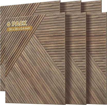 Autorific Acoustic Wall Panels,6 Pack Total Size 72 x 48 Inches,Self-Adhesive Decorative Acoustic Panels for Wall and ceiling,3D UV Printing with Wood Look,Natural Walnut