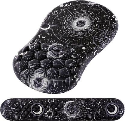Laokiiy Mouse Pad Wrist Support, 2 in1 Keyboard Wrist Rest+ Ergonomic Mouse Pad, Non-Slip Wrist Rest for Computer Keyboard, Made Easy Typing & Relieve Wrist Pain(Sun Moon)