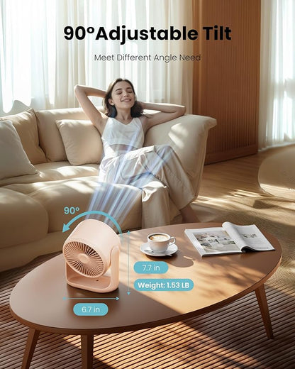 Gaiatop Desk Fan with Touch Control, 4000mAh Battery, 5 Speeds Ultra Quiet Bedroom Fan with LED Display, 90° Tilt, 7.7 Inch USB-C Rechargeable Desktop Fan for Dorm Office Room Home Office, Pink
