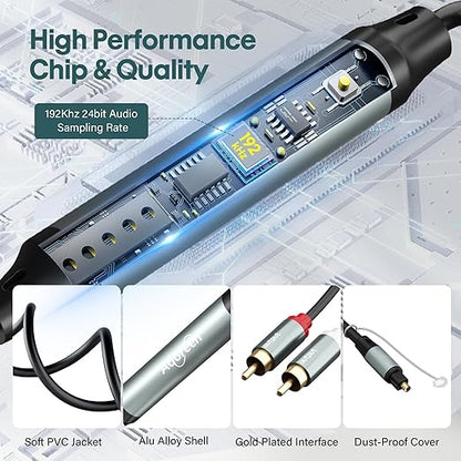 Adoreen Unidirectional SPDIF Toslink Optical Input to 2 RCA Output Adapter Cable 10 Ft, 192kHz DAC Digital to Analog Audio Converter for HDTV, DVD, Blu-Ray Players, Game Consoles-NOT RCA to Optical