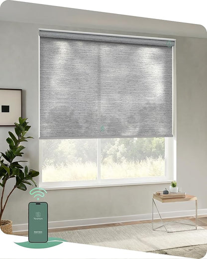 Yoolax Motorized Blinds App Control, Light Filtering Motorized Shades for Windows, Cordless Automatic Roller Shades for Bedroom Living Room Office(Light Filtering Jacquard Gray, 52" W x 72" H)