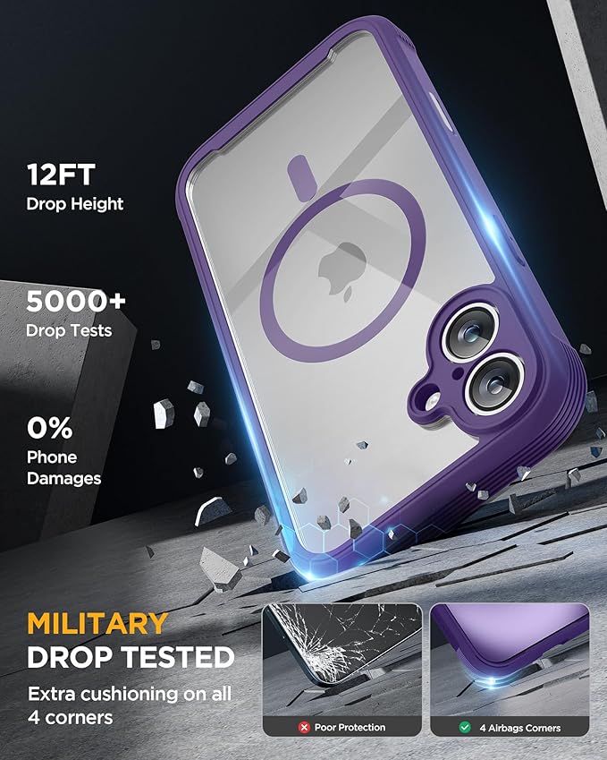 Miracase for iPhone 16 Case 6.1'', [Bubble Free] Full-Body Bumper Phone case with Built-in Full Glass Screen &Lens Protector,No Gap,Compatible with MagSafe,Drop Proof 16 Cover,Purple