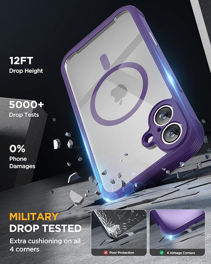 Miracase for iPhone 16 Case 6.1'', [Bubble Free] Full-Body Bumper Phone case with Built-in Full Glass Screen &Lens Protector,No Gap,Compatible with MagSafe,Drop Proof 16 Cover,Purple