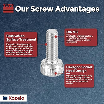 Kozelo 100pcs Socket Head Cap Screws - [M3-0.5 x 8mm] 304 Stainless Steel Allen Socket Drive for Electrical Motor 3D Printing Fan Engine Replacement Use, Silver