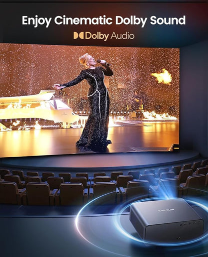 [Built-in Official App/4K Support/Compact]Smart-Projector with WiFi6 and Bluetooth, Outdoor Movie Projector & DoIby , Compatible w/ Netflix/YouTube/PrimeVideo, AI Auto Focus, Portable Home Proyector