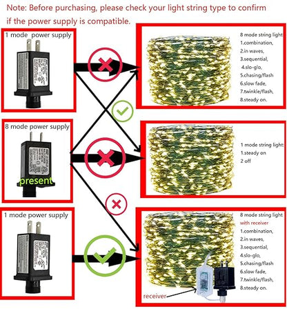 2 Pcs 8 Mode Light LED Transformer 12V LED Controller Class 2 Power Supply,Transformer US Plug Adapter Replacement for String Light, not Fit 8 Mode with Control Box and 1 Mode String Light