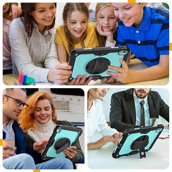 timecity for iPad (A16) 11th/ 10th Generation Case 11''/ 10.9 Inch (2025/2022) - Heavy Duty Protective Cover with Screen Protector, Stand, Shoulder Strap & Pencil Holder | Kids-Friendly - Light Blue