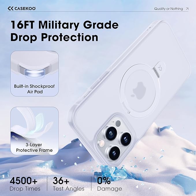 CASEKOO Designed for iPhone 13 Pro Max Case with Magnetic Invisible Stand [Military Drop Protection] [Compatible with MagSafe] Shockproof Translucent Matte Slim Promax Phone 6.7", Translucent White