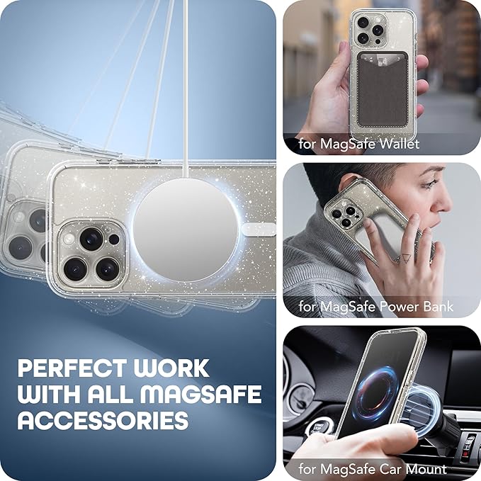 Magnetic for iPhone 15 Pro Case, Compatible with MagSafe, Built-in Privacy Screen Protector and Camera Protection, Anti Spy Full Body Dustproof Shockproof Hard Phone Case 6.1", Shiny Clear