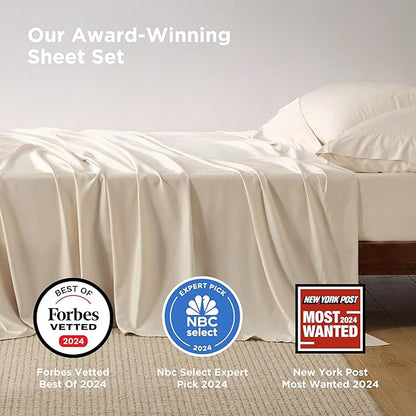 Bedsure Full Size Bed Sheets, Cooling Sheets, Rayon Derived from Bamboo, Breathable & Soft, Deep Pocket Up to 16 Inches, Hotel Luxury Silky Bedding for Hot Sleepers, Light Beige