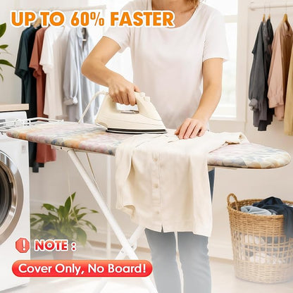 Ironing Board Cover and Pad, 18x49 Extra Wide Thick Iron Padding, Scorch & Stain Resistant Ironing board cover, Heavy Duty Iron Board Padded with Adjustable Fasteners Durable Elastic Edge, Colorful