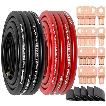 1/0 Gauge Wire Copper Clad Aluminum CCA (20Ft Each Black/Red) Primary Automotive Wire,Battery Cable for Car Audio Speaker,Solar,RV Trailer Amp Wiring