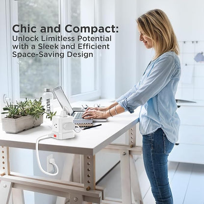 Uncaged Ergonomics Cube Power Strips w/Surge Protection, 10ft Extension Cord with Multiple Outlets, 5 AC Plugs, 3 USB (1C Port) Fast Charging Power Strip with USB Port, On/Off Switch Charging Station