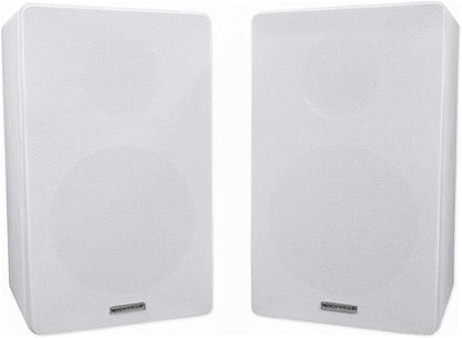 Rockville Pair RockShelf 64W V2 400w White 6.5" Bookshelf Speakers, 4 Ohm, Kevlar Woofer, Silk Dome Tweeter, Wall-Mountable, for Home Theater and Stereo Audio