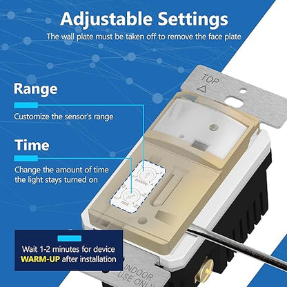 LIDER Motion Sensor Switch with Screwless Wall Plate, UL Listed, PIR Sensor Switch, Occupancy/Vacancy, No Neutral Required, Ground Wire Required, 1-Pole, Modern Smart Home, Gold