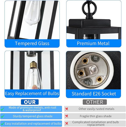 MYHXQ 11'' Outdoor Pendant Light, Modern Outside Chandelier Outdoor Hanging Lantern Light, Matte Black with Clear Glass, Exterior Pendant Lighting Fixture for Porch, Yard, Gazebo, 1Pack
