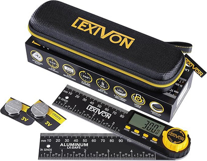 LEXIVON Aluminum Digital Angle Finder Gauge, 5-inch/130mm Multi-Purpose Protractor, Includes XL Display and Rugged Zippered Pouch (LX-DAF5)
